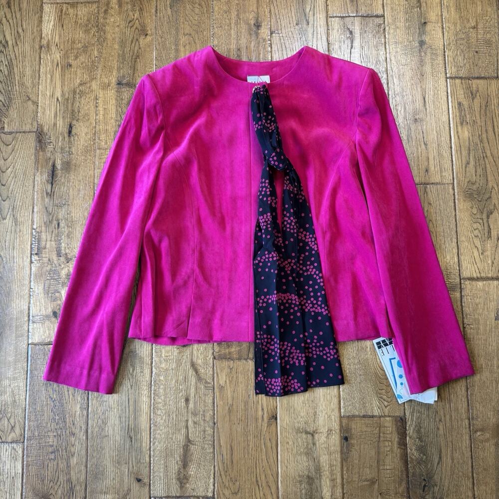 VTG Leslie Fay 2 Pc Pantsuit Fuchsia Pink Jacket & Black Pants Sz 16 NWT - Picture 8 of 13